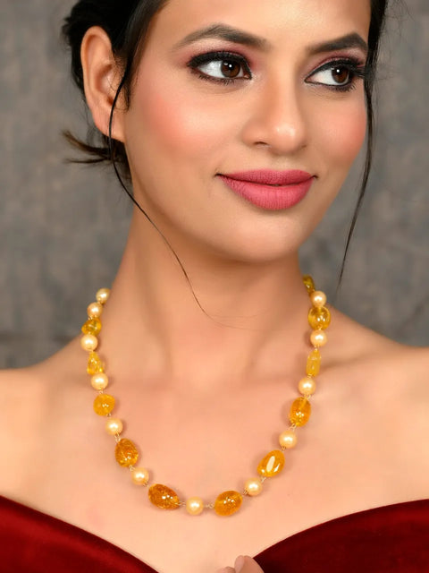 Yellow & White Pearls Adorable Set of Earrings & Necklace