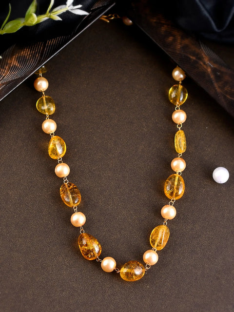 Yellow & White Pearls Adorable Set of Earrings & Necklace