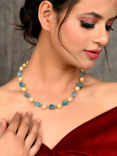 Blue & White Pearls Adorable Set of Earrings & Necklace