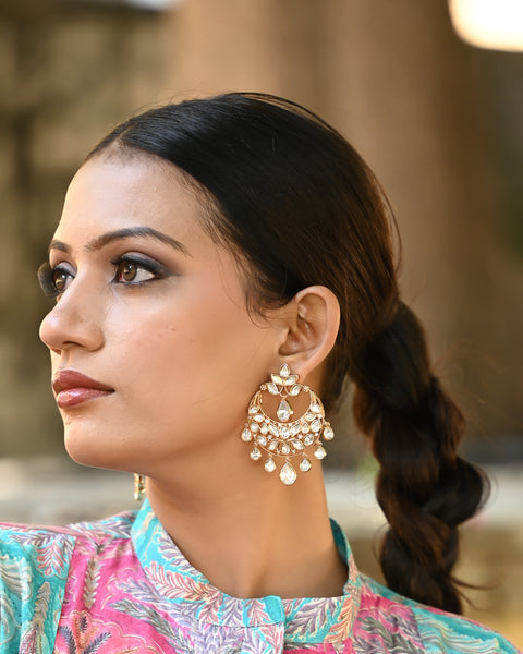 Stunning Real Kundan ChandBali Drop Earrings for Women