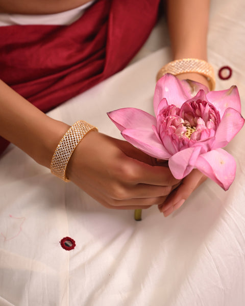 Gold plated White American Diamond CZ Broad Bangle Kada