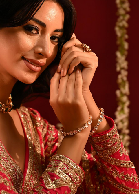 Kundan Diamond CZ Gold and Antique Mehendi Finish Classic Sleek Bangles