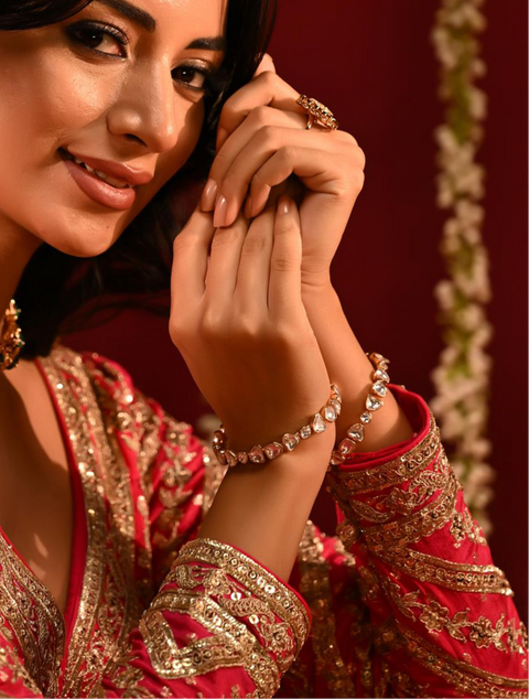 Kundan Diamond CZ Gold and Antique Mehendi Finish Classic Sleek Bangles