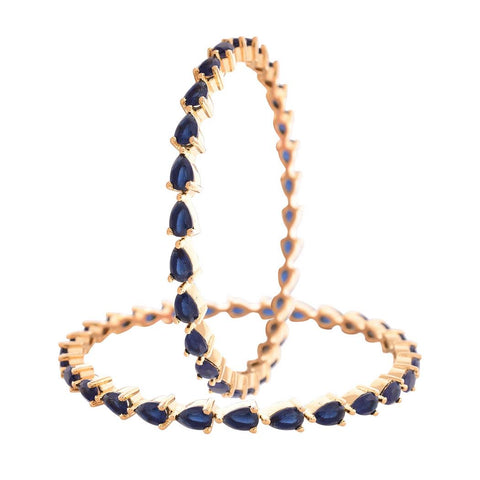 Gold Plated Blue Pear CZ American Diamond Bangle