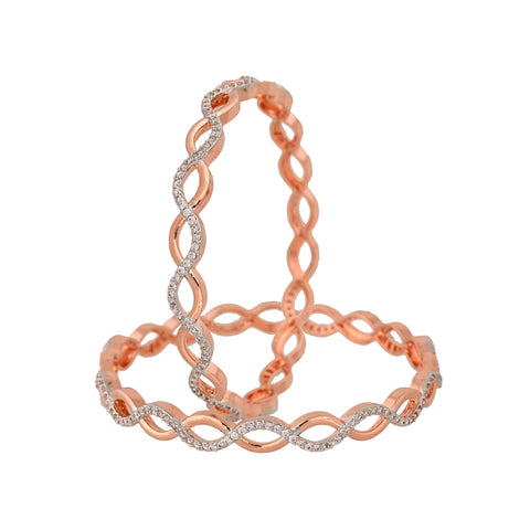 Rose Gold Plated Round White CZ American Diamond Bangles