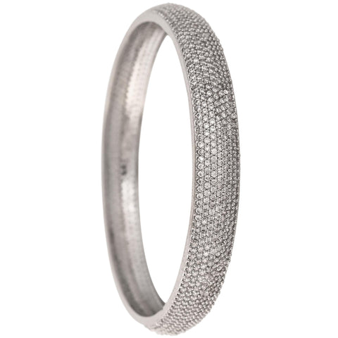 Silver Plated White Curved CZ American Diamond Bangle Set