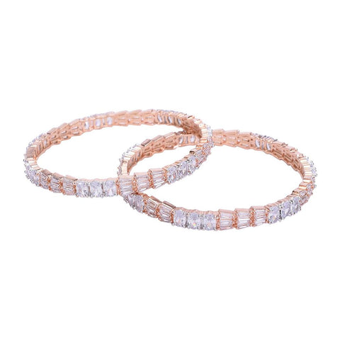 Rose White Dual Plated White CZ Baguette Diamond Bangle