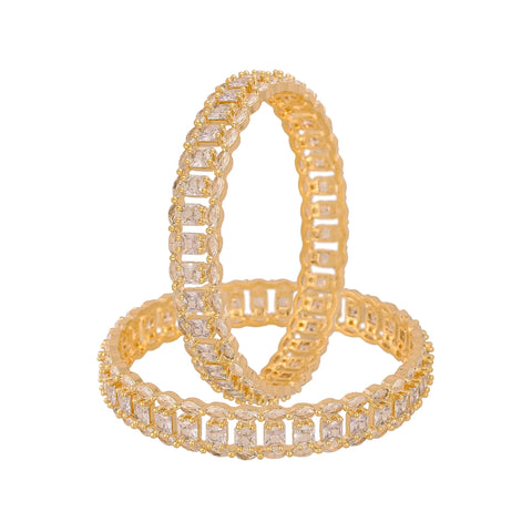 Gold Plated White Dual line CZ American Diamond Bangle