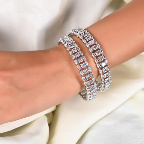 Silver Plated White Dual line CZ American Diamond Bangle