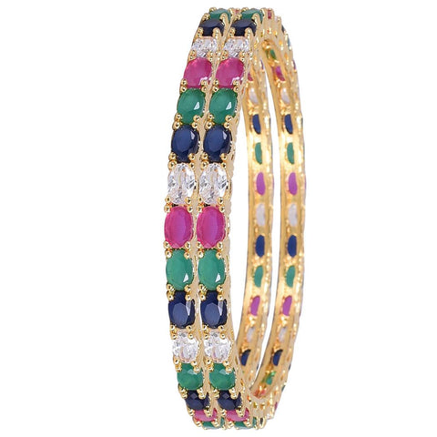 Gold plated Multi Color American Diamond CZ Bangle Set