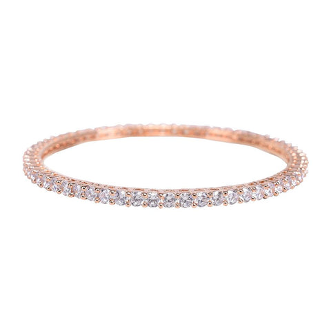 Rose Gold Plated White Round CZ Solitaire Bangle