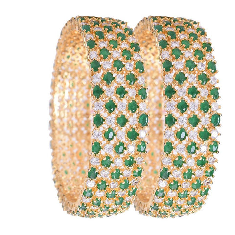Gold Plated Green White CZ American Diamond Bold Bangle Kadas