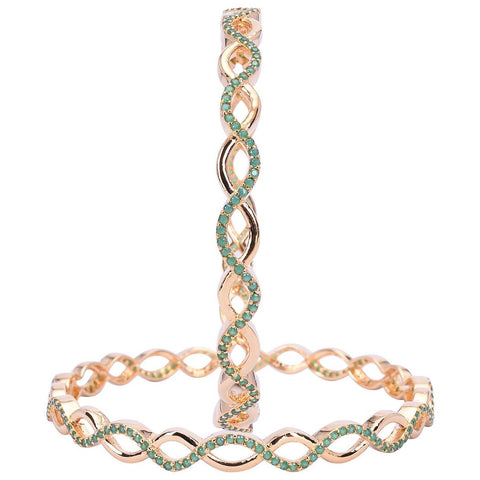 Gold Plated Round Green CZ American Diamond Bangle