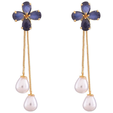 Gold Plated CZ Floral and Pearl Drop Removable Dangle Drop Earring