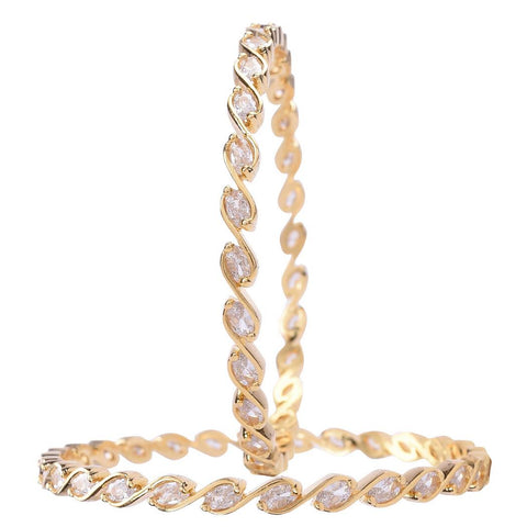 Gold Plated Oval White CZ American Diamond Bangle