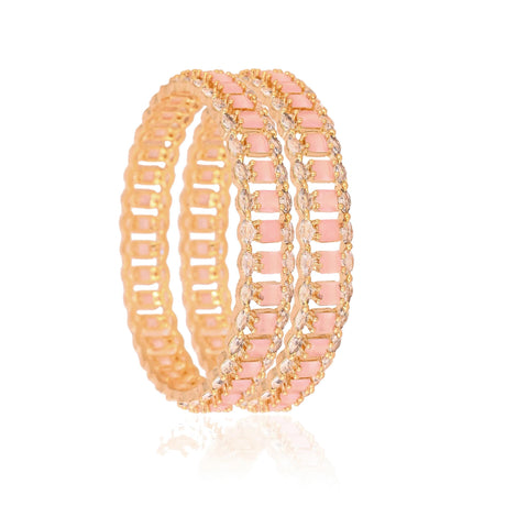 Gold Plated Baby Pink White Dual line CZ American Diamond Bangle