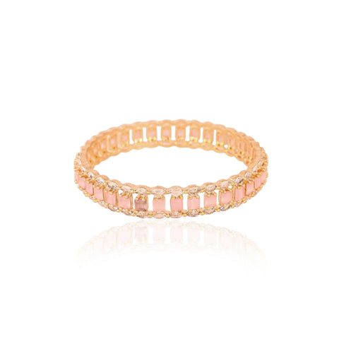 Gold Plated Baby Pink White Dual line CZ American Diamond Bangle