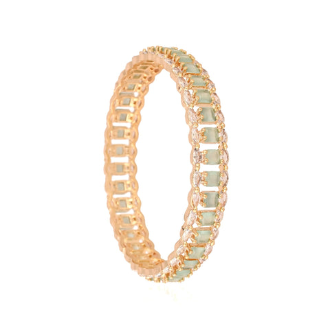 Gold Plated Mint Green White Dual line CZ American Diamond Bangle