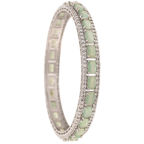 Silver Plated Mint Green CZ American Diamond Bangle Set