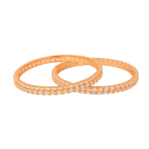 Gold Plated White CZ American Diamond Dual Design Bangle Set