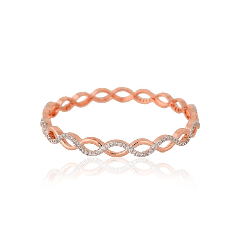 Rose Gold Plated Round White CZ American Diamond Bangles
