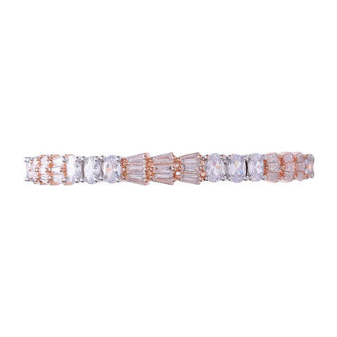 Rose White Dual Plated White CZ Baguette Diamond Bangle