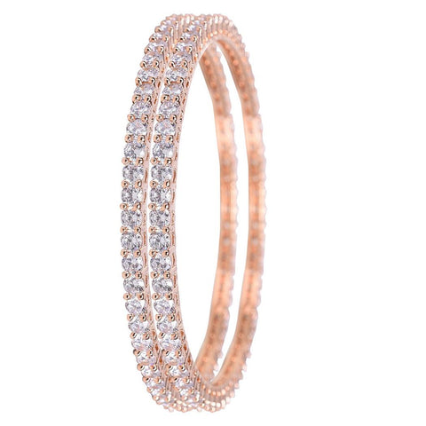 Rose Gold Plated White Round CZ Solitaire Bangle