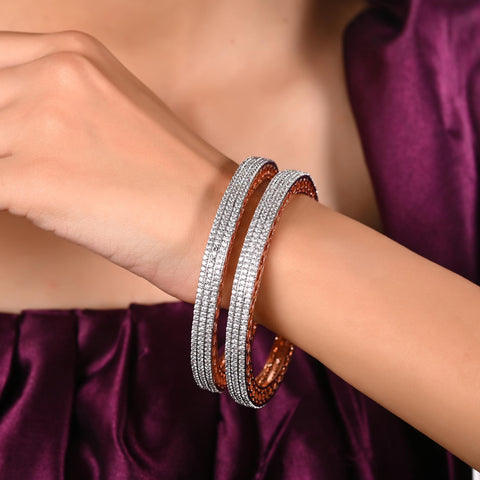 Rose Gold Plated White CZ Carving American Diamond Bangle