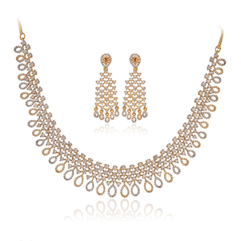Gold Silver Plated White American Diamond CZ Wedding Necklace Set With Earring