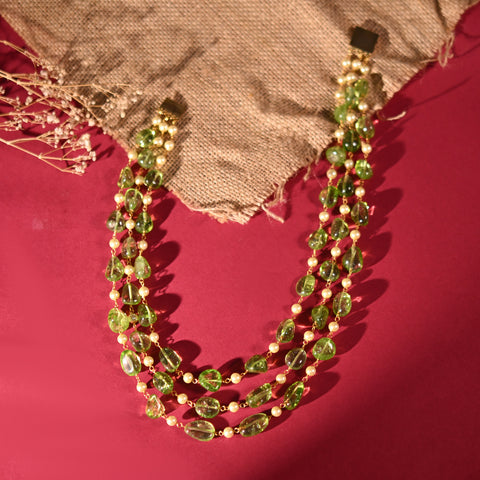 Triple Layer Natural Green Peridot Beads Necklace for Women