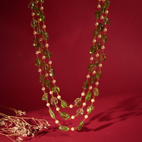 Triple Layer Natural Green Peridot Beads Necklace for Women