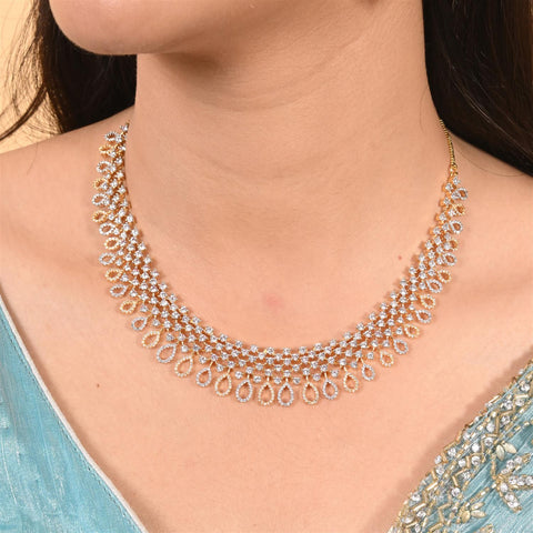 Gold Silver Plated White American Diamond CZ Wedding Necklace Set With Earring