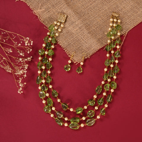Triple Layer Natural Green Peridot Beads Necklace for Women