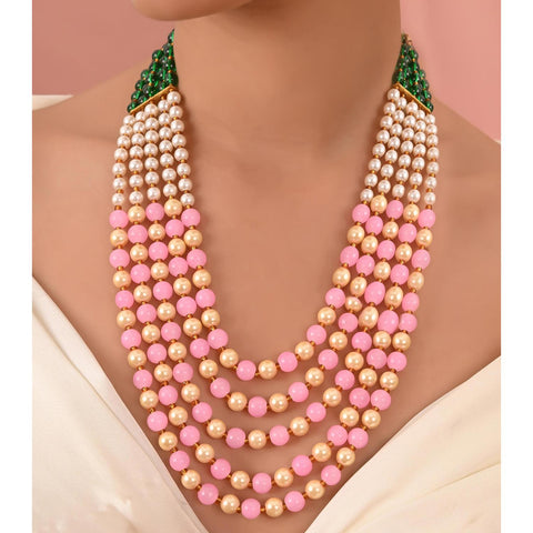 Baby Pink & Green With Pearl Stone Beads Sarafa Adorable Necklace