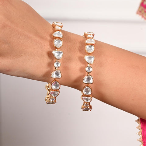 Kundan Diamond CZ Gold and Antique Mehendi Finish Classic Sleek Bangles