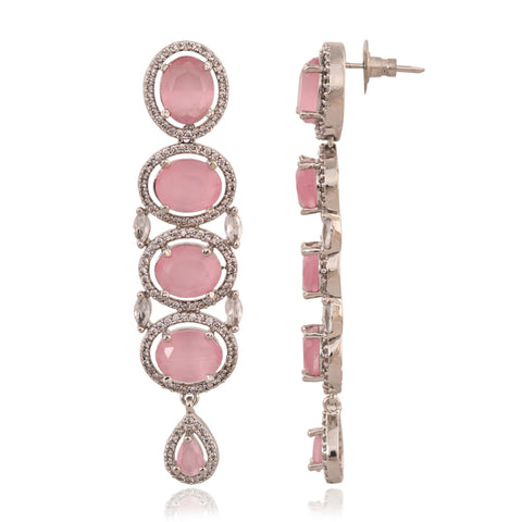 Silver Plated American Diamond CZ Choker Celebrity Wedding Necklace Set With Earring & Tika