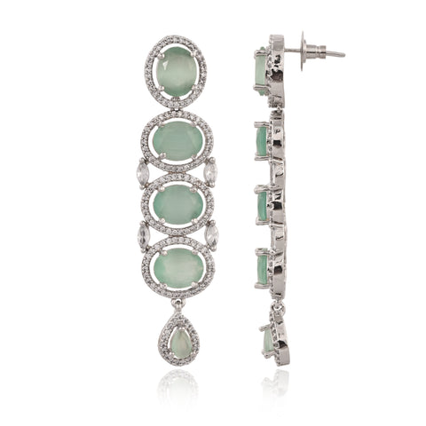 Silver Plated American Diamond CZ Choker Celebrity Wedding Necklace Set With Earring & Tika