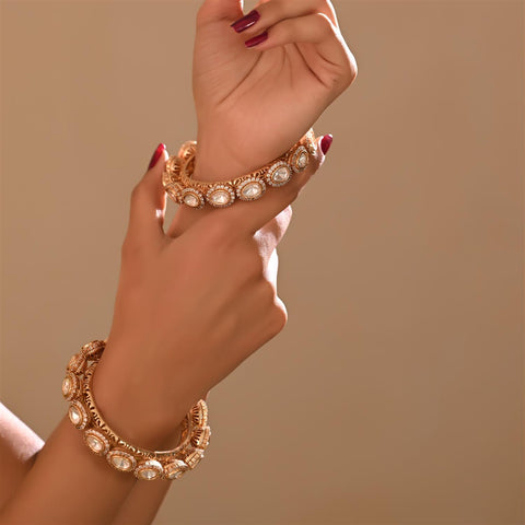 Kundan Diamond CZ Oval Wedding Heavy Kada Bangles