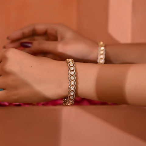 Kundan Diamond CZ Openable Mehendi Polish Kada Bangles