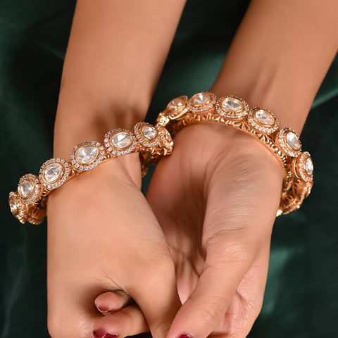 Kundan Diamond CZ Oval Wedding Heavy Kada Bangles