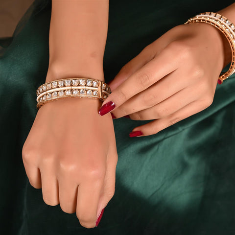 Kundan Diamond CZ Openable Pearl Heavy Kada Bangles