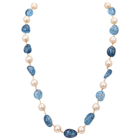 Blue & White Pearls Adorable Set of Earrings & Necklace