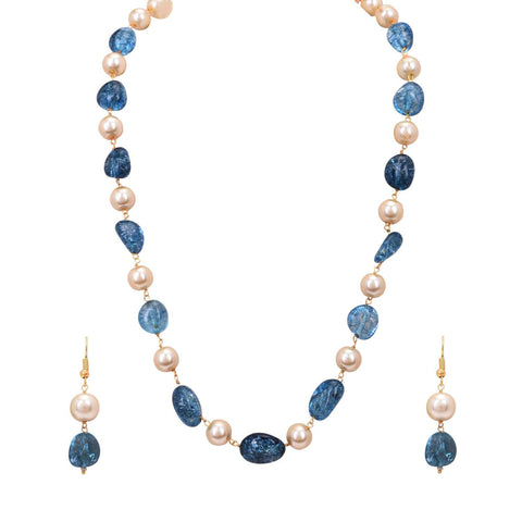 Blue & White Pearls Adorable Set of Earrings & Necklace