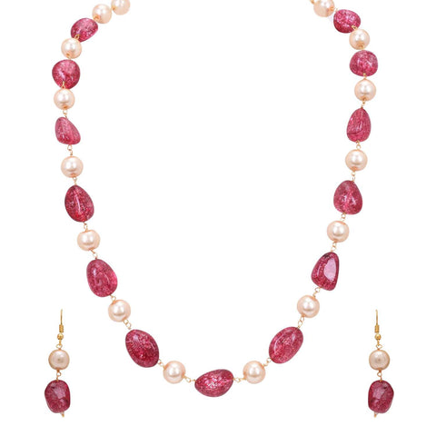 Red & White Pearls Adorable Set of Earrings & Necklace