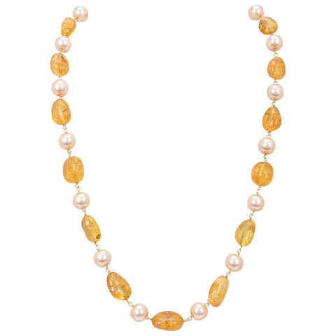 Yellow & White Pearls Adorable Set of Earrings & Necklace