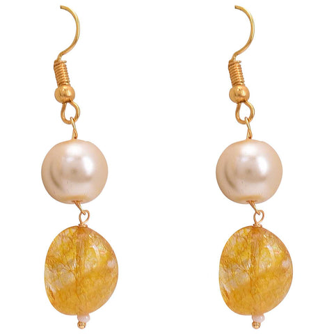 Yellow & White Pearls Adorable Set of Earrings & Necklace