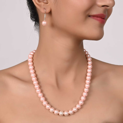 Baby Pink Cultured Pearls Beautiful Set of Earrings & Necklace