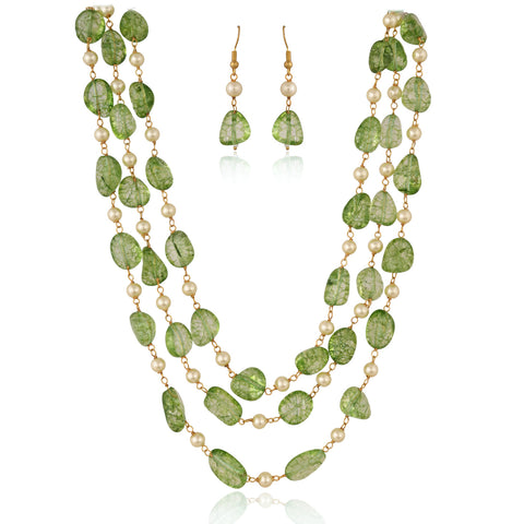 Triple Layer Natural Green Peridot Beads Necklace for Women