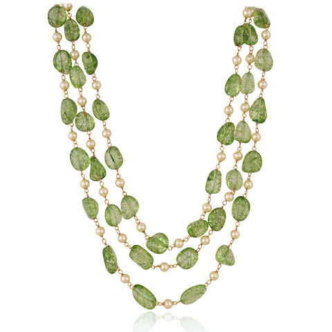 Triple Layer Natural Green Peridot Beads Necklace for Women