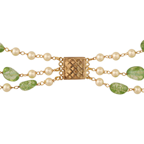 Triple Layer Natural Green Peridot Beads Necklace for Women